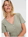 Moodo Дамска маслинена тениска с копчета
