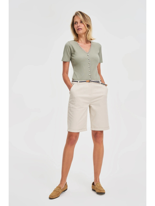 Moodo Дамска маслинена тениска с копчета