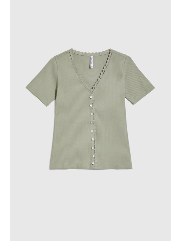 Moodo Дамска маслинена тениска с копчета