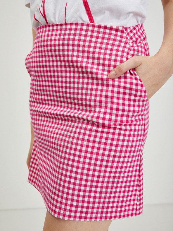 Orsay Тъмнорозова дамска мини пола на каре ORSAY