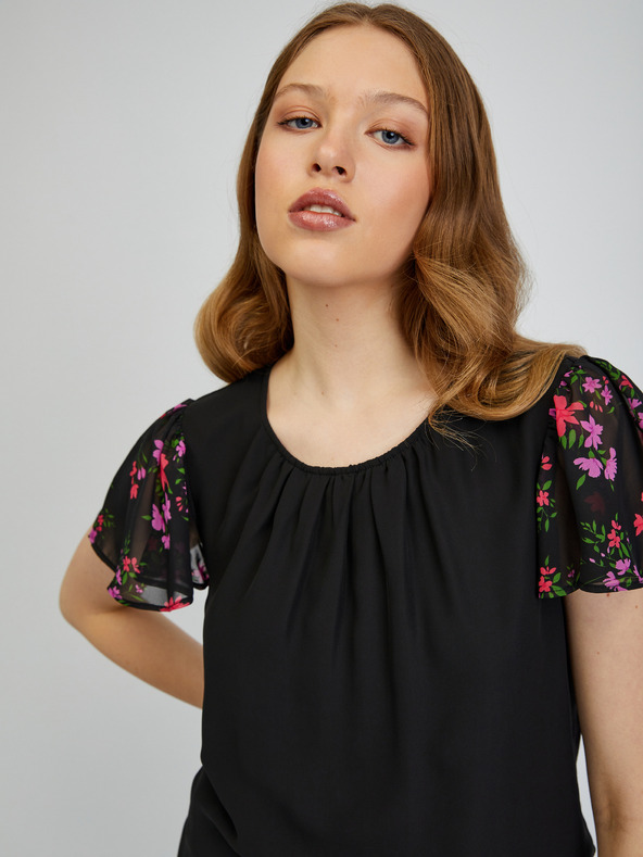 Orsay Черна дамска тениска с десен ORSAY