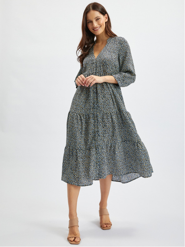 Orsay Синьо-черна дамска рокля-риза с десен ORSAY