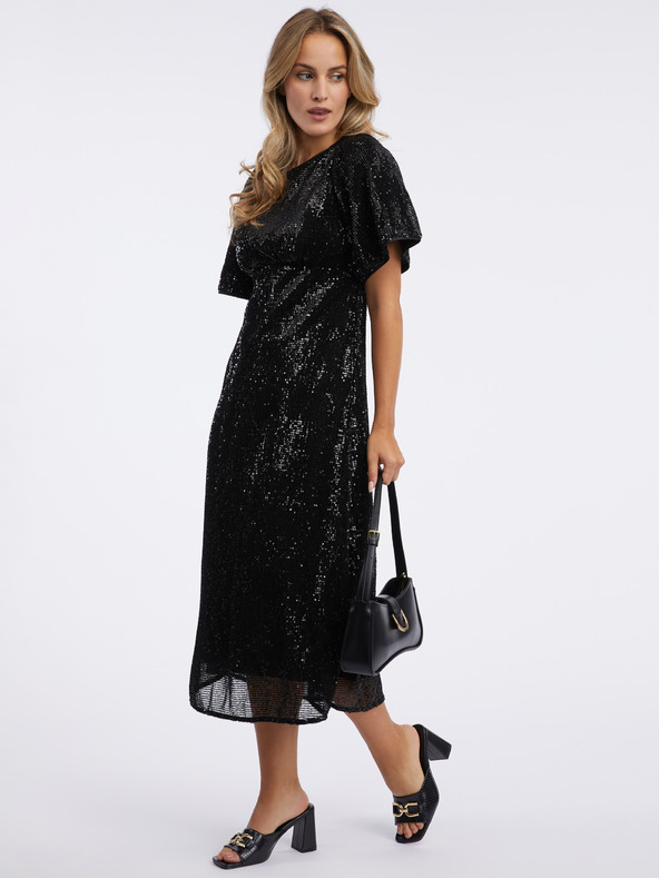 Orsay Черна дамска миди рокля с пайети ORSAY