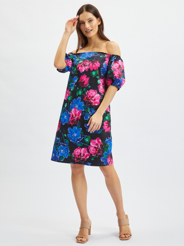 Orsay Розово-черна дамска рокля на цветя ORSAY