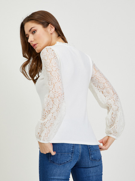 Orsay Кремава дамска тениска с дантела ORSAY