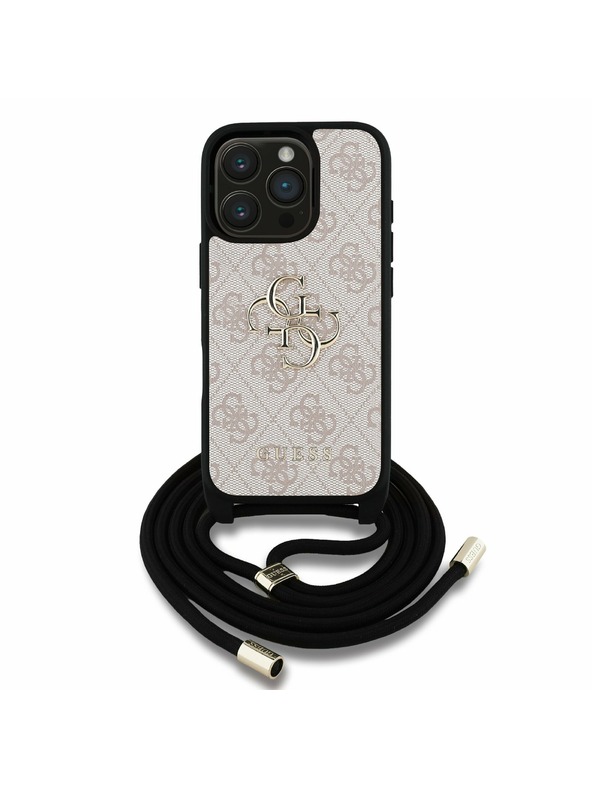 Guess Guess PU 4G Metal Logo Crossbody Ремък Заден капак за iPhone 16 Pro Розово
