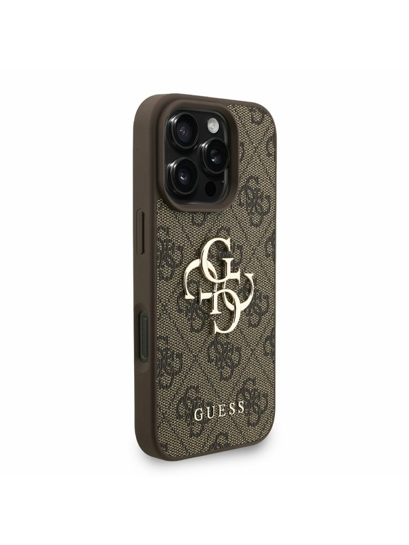 Guess Guess PU 4G Metal Logo Strap Заден капак за iPhone 16 Pro Max Кафяво