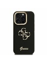 Guess Guess PU Grained 4G Logo Stand Camera Frame Заден капак за iPhone 15 Pro Max Черно