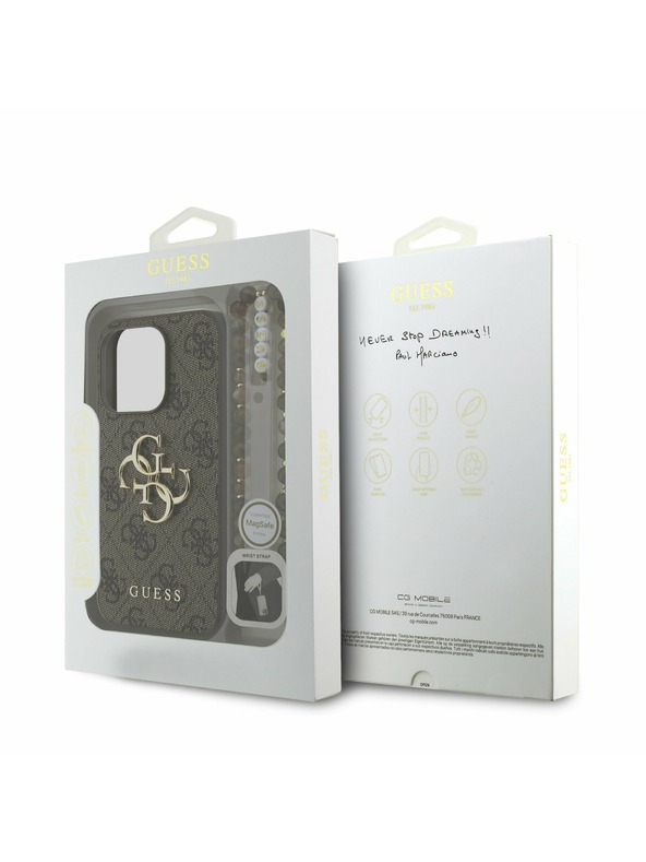 Guess Guess PU 4G Metal Logo Strap Заден капак за iPhone 15 Pro Max Кафяво