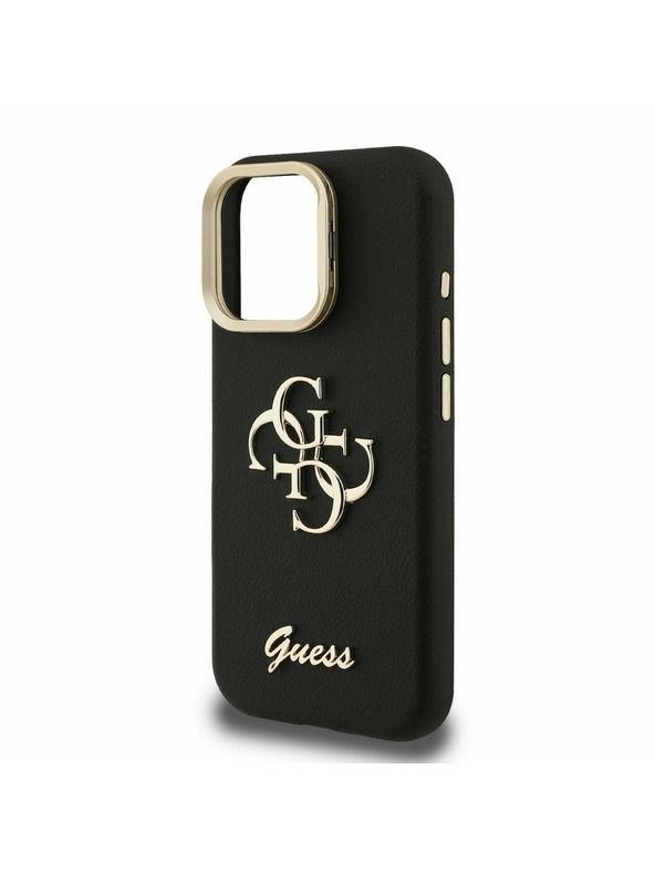 Guess Guess PU Grained 4G Logo Stand Camera Frame Заден капак за iPhone 15 Pro Черно