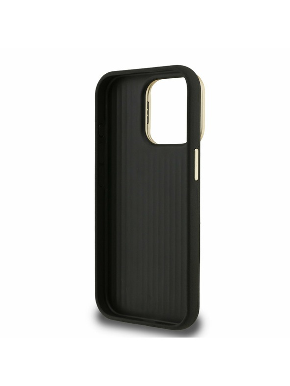 Guess Guess PU Grained 4G Logo Stand Camera Frame Заден капак за iPhone 15 Pro Черно