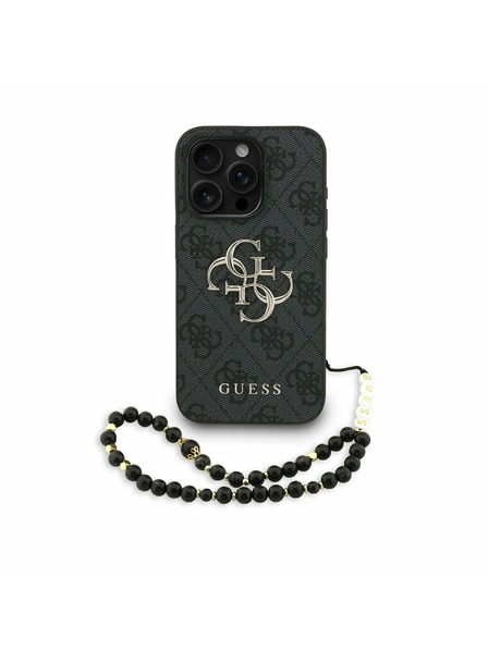 Guess Guess PU 4G Metal Logo Strap Заден капак за iPhone 15 Pro Черно