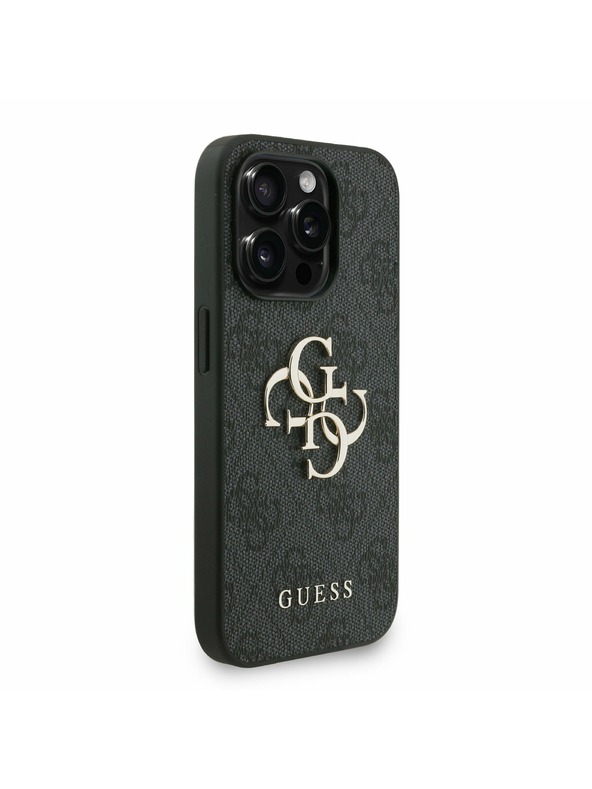 Guess Guess PU 4G Metal Logo Strap Заден капак за iPhone 15 Pro Max Черно