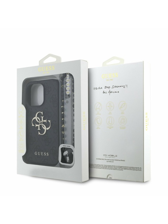 Guess Guess PU 4G Metal Logo Strap Заден капак за iPhone 15 Pro Max Черно