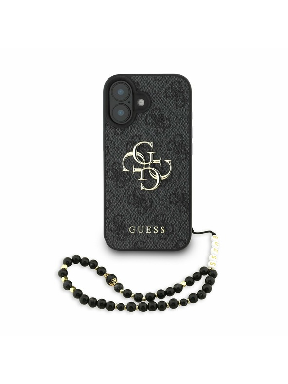 Guess Guess PU 4G Metal Logo Strap Заден капак за iPhone 16 Черно