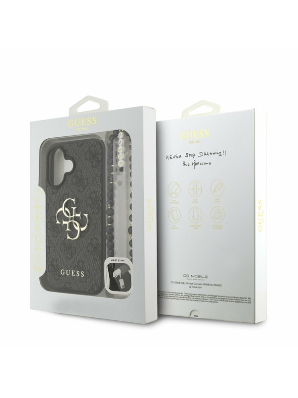 Guess Guess PU 4G Metal Logo Strap Заден капак за iPhone 16 Черно