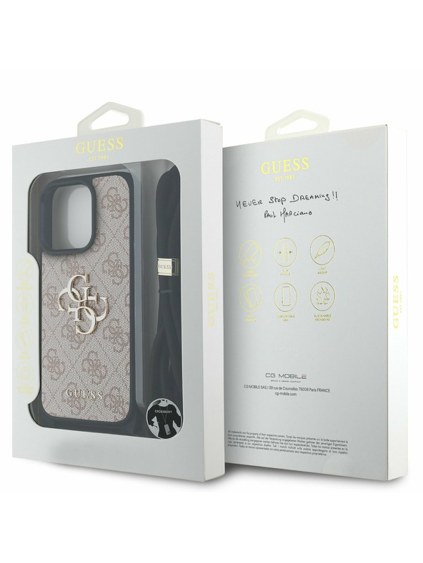 Guess Guess PU 4G Metal Logo Crossbody Ремък Заден капак за iPhone 15 Pro Розово