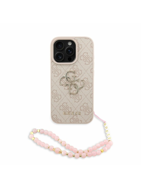 Guess Guess PU 4G Metal Logo Strap Заден капак за iPhone 16 Pro Розово
