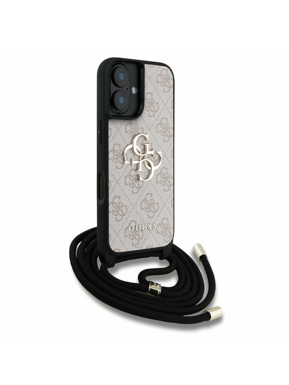 Guess Guess PU 4G Metal Logo Crossbody Ремък Заден капак за iPhone 16 Розово