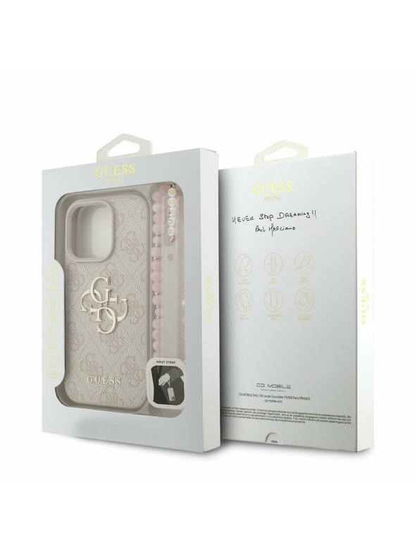Guess Guess PU 4G Metal Logo Strap Заден капак за iPhone 16 Pro Max Розово