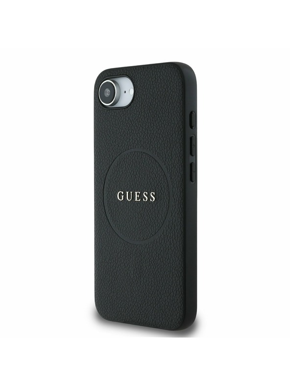 Guess Guess PU зърнест класически лого MagSafe заден калъф за iPhone 16e черен