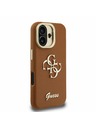Guess Guess PU зърнест 4G лого стойка Camera Frame заден калъф за iPhone 16 кафяв