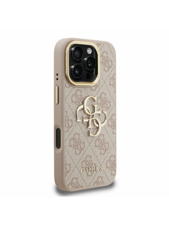 Guess Guess PU 4G метален лого стойка Camera Frame заден калъф за iPhone 16 Pro розов