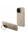 Guess Guess PU 4G Strass триъгълен лого стойка Camera Frame MagSafe заден калъф за iPhone 15 Pro розов