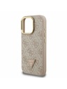 Guess Guess PU 4G Strass триъгълен лого стойка Camera Frame MagSafe заден калъф за iPhone 15 Pro розов