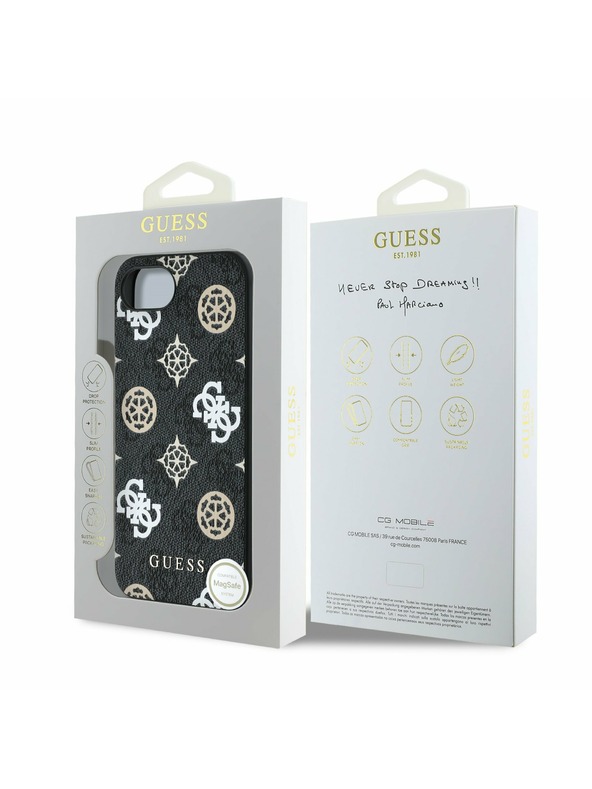 Guess Guess PU 4G Peony MagSafe заден калъф за iPhone 16e черен