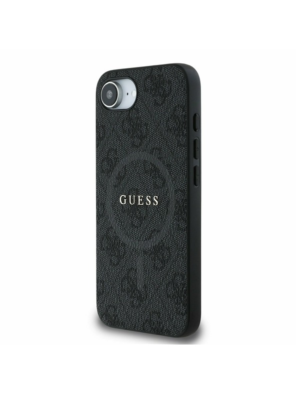 Guess Guess PU кожен 4G цветен пръстен MagSafe заден калъф за iPhone 16e черен
