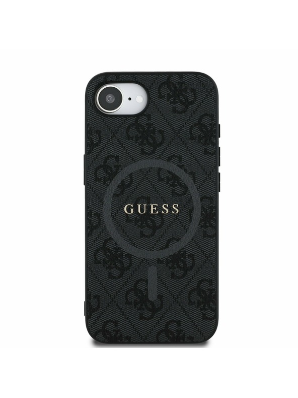 Guess Guess PU кожен 4G цветен пръстен MagSafe заден калъф за iPhone 16e черен