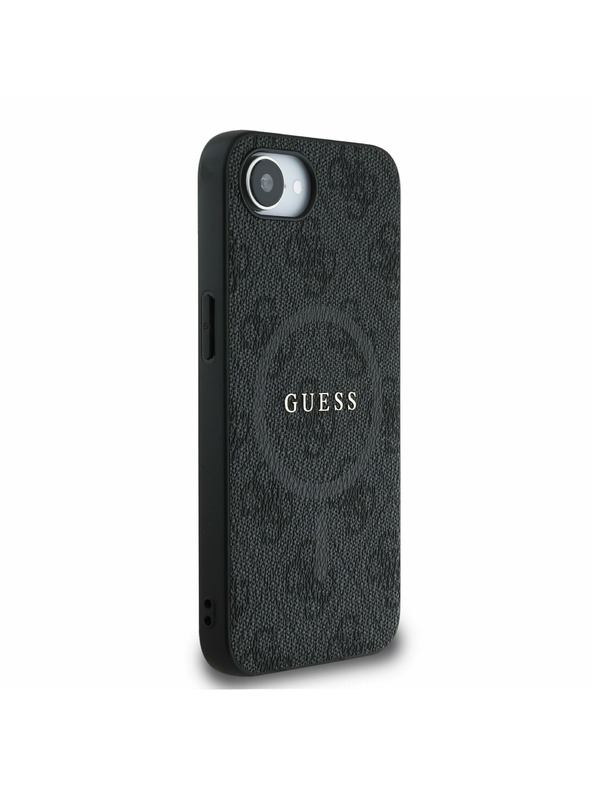 Guess Guess PU кожен 4G цветен пръстен MagSafe заден калъф за iPhone 16e черен