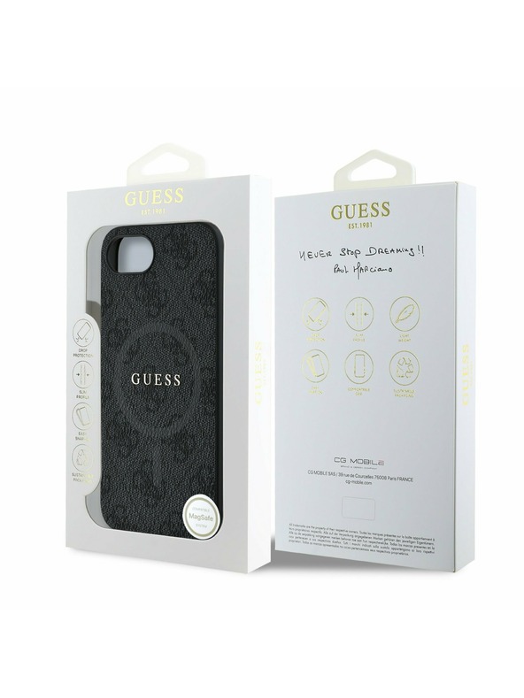 Guess Guess PU кожен 4G цветен пръстен MagSafe заден калъф за iPhone 16e черен