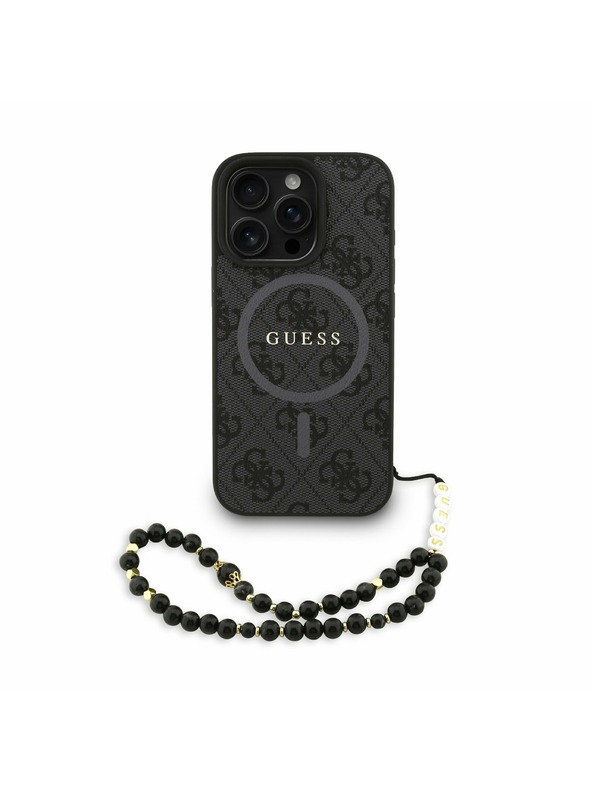 Guess Guess PU кожен 4G цветен пръстен каишка MagSafe заден калъф за iPhone 16 Pro Max черен