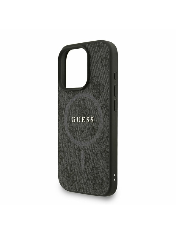 Guess Guess PU кожен 4G цветен пръстен каишка MagSafe заден калъф за iPhone 16 Pro Max черен