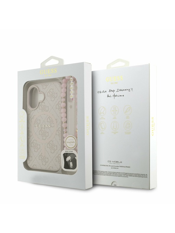 Guess Guess PU кожен 4G цветен пръстен каишка MagSafe заден калъф за iPhone 16 розов