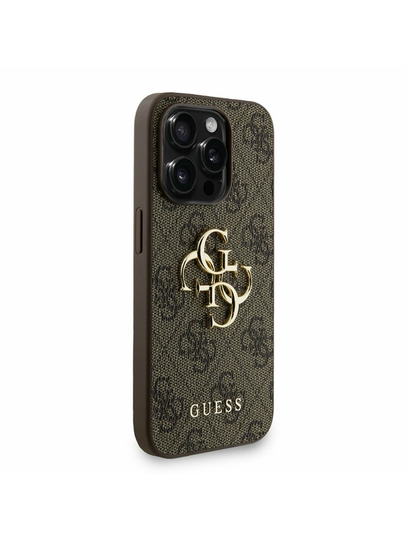 Guess Guess PU 4G метален лого каишка заден калъф за iPhone 15 Pro кафяв