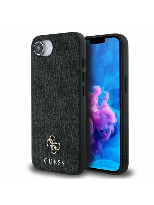 Guess Guess PU 4G малък метален лого MagSafe заден калъф за iPhone 16e сив