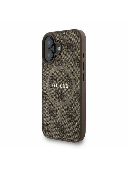 Guess Guess PU кожен 4G цветен пръстен каишка MagSafe заден калъф за iPhone 16 кафяв