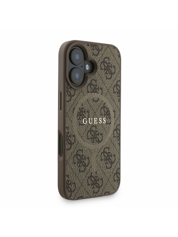 Guess Guess PU кожен 4G цветен пръстен каишка MagSafe заден калъф за iPhone 16 кафяв
