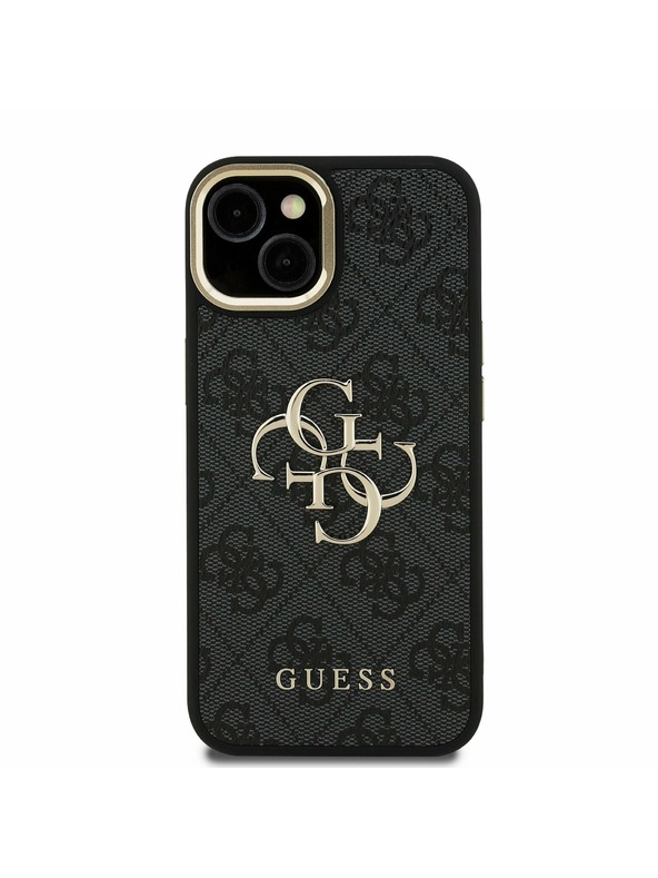 Guess Guess PU 4G метален лого стойка Camera Frame заден калъф за iPhone 13 черен