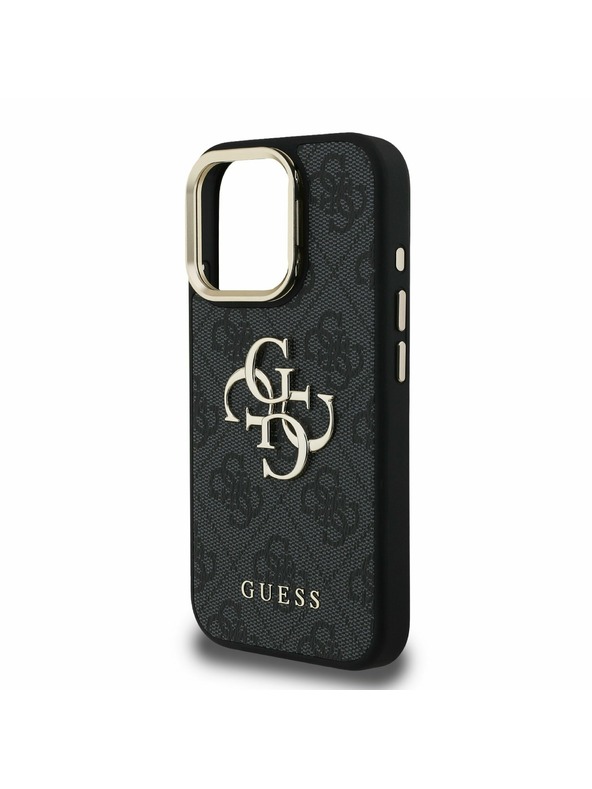 Guess Guess PU 4G метален лого стойка Camera Frame заден калъф за iPhone 15 Pro черен