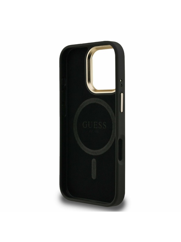 Guess Guess PU 4G Strass Triangle Logo Stand Camera Frame MagSafe Заден калъф за iPhone 16 Pro Max Black