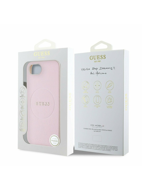 Guess Guess PU Grained Classic Logo MagSafe Заден калъф за iPhone 16e Pink