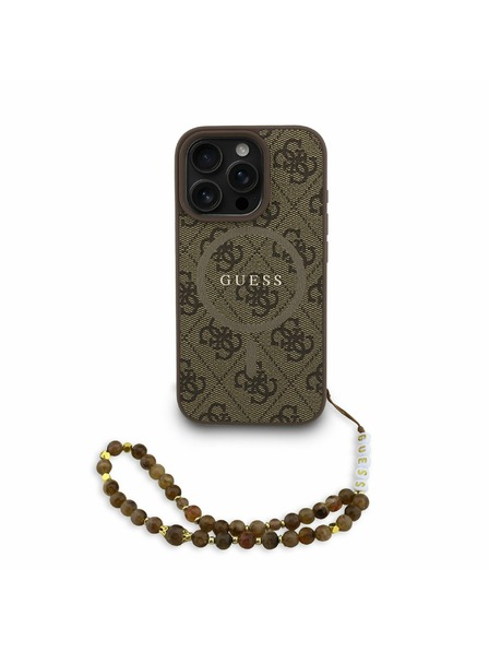 Guess Guess PU Leather 4G Colored Ring Strap MagSafe Заден калъф за iPhone 16 Pro Max Brown