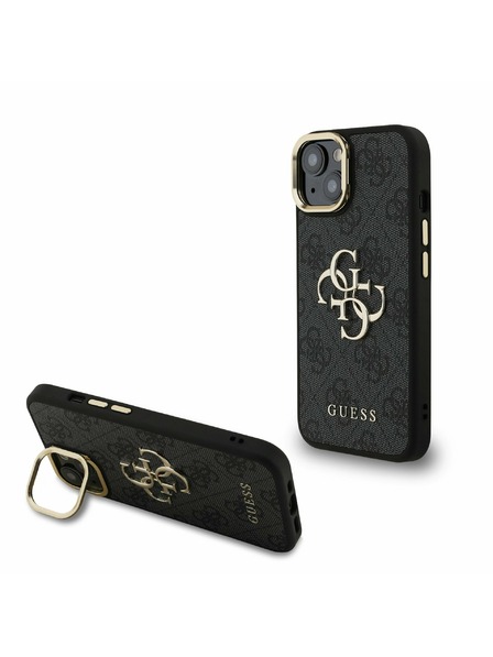 Guess Guess PU 4G Metal Logo Stand Camera Frame Заден калъф за iPhone 14 Black