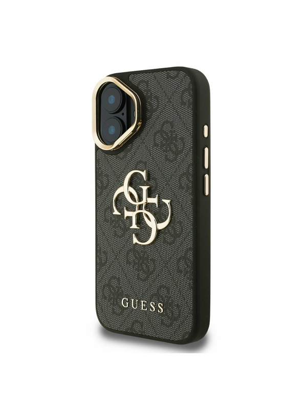 Guess Guess PU 4G Metal Logo Stand Camera Frame Заден калъф за iPhone 16 Black