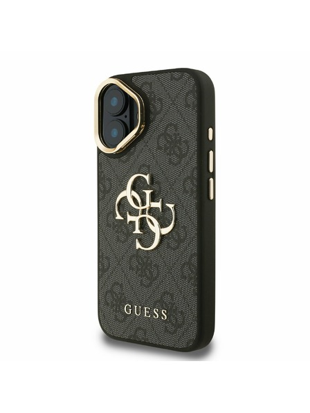 Guess Guess PU 4G Metal Logo Stand Camera Frame Заден калъф за iPhone 16 Black