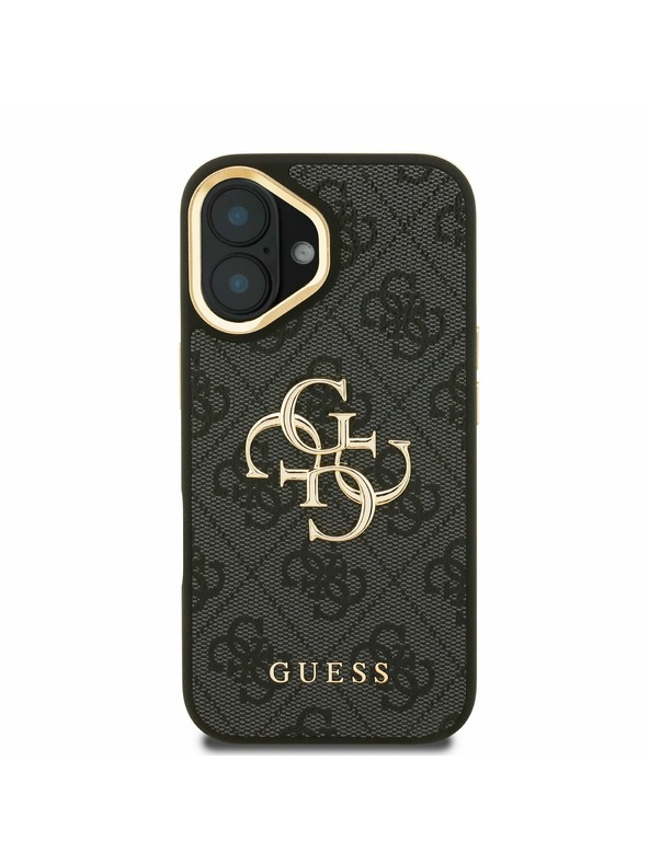 Guess Guess PU 4G Metal Logo Stand Camera Frame Заден калъф за iPhone 16 Black